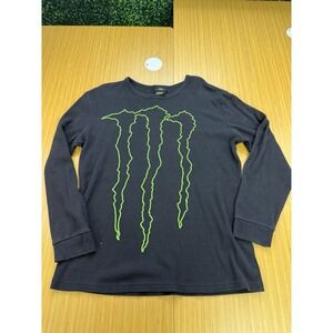 VINTAGE Monster Energy Shirt Mens XL Black Thermal Y2K Grunge Emo Cyber